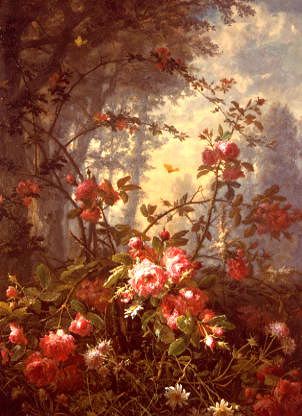 Photo of "A STUDY OF PINK ROSES AND BUTTERFLIES" by ERNEST LUDOLF MEYER