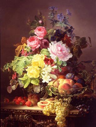 Photo of "A STILL LIFE OF ROSES, LILIES AND STRAWBERRIES" by FRANCOIS CHARETTE- DUVAL