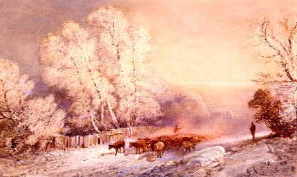 Photo of "DRIVING THE CATTLE IN THE SNOW" by WILLIAM COLLINGWOOD SMITH
