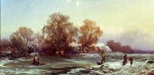 Photo of "THE VILLAGE POND, WINTER EVENING" by GEORGE AUGUSTUS WILLIAMS