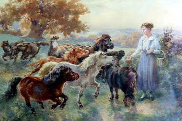 Photo of "FEEDING THE PONIES" by ALFRED WILLIAM STRUTT
