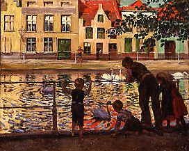 Photo of "CHILDREN WATCHING SWANS ON A CANAL" by PAUL GRAF
