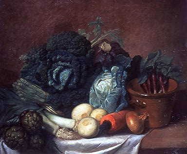 Photo of "STILL LIFE WITH ARTICHOKES, ASPARAGUS AND CABBAGE" by GABRIEL-GERMAIN JONCHERIE