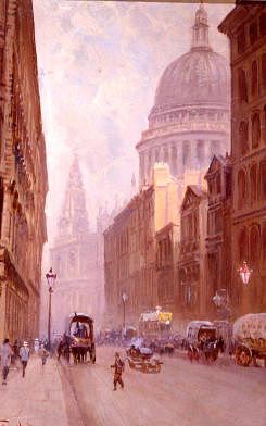 Photo of "A BUSY STREET NEAR ST. PAUL'S CATHEDRAL, LONDON, ENGLAND" by GEORGE HYDE POWNALL
