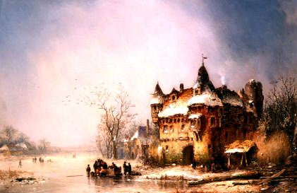 Photo of "WINTER LANDSCAPE WITH FIGURES BY A CASTLE" by LUDWIG HERMANN