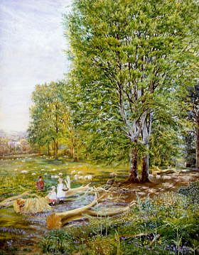 Photo of "GATHERING BLUEBELLS AND PRIMROSES" by GEORGE WILLIAM MOTE