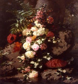 Photo of "A STILL LIFE OF FLOWERS & STRAWBERRIES" by JEAN-BAPTISTE ROBIE