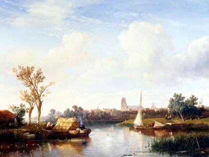 Photo of "A VIEW OF DORDRECHT, HOLLAND" by SALOMON LEONARDUS VERVEER