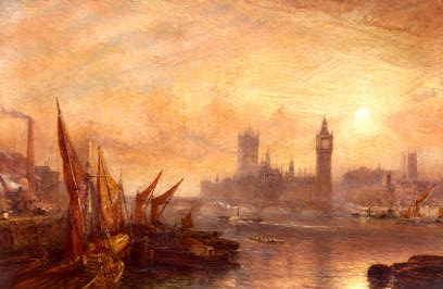 Photo of "THE HOUSES OF PARLIAMENT FROM THE RIVER" by CLAUDE T. STANFIELD MOORE
