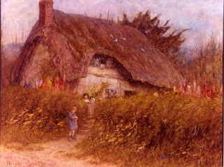 Photo of "AT THE COTTAGE GATE, WOOTTON RIVERS, WILTSHIRE." by HELEN ALLINGHAM