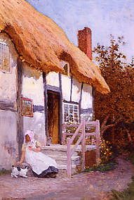 Photo of "ON THE COTTAGE STEPS" by ARTHUR CLAUDE (IN COPYR STRACHAN