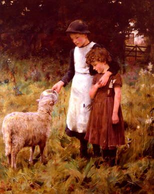 Photo of "FEEDING THE SHEEP" by GEORGE SHERIDAN KNOWLES