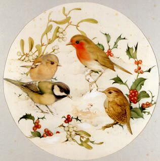 Photo of "BIRDS IN THE SNOW WITH HOLLY AND MISTLETOE" by EDWARD JULIUS (COPYRIGHT DETMOLD