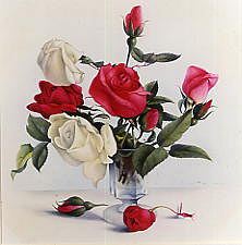 Photo of "RED AND WHITE ROSES IN A GLASS VASE" by EDWARD JULIUS (COPYRIGHT DETMOLD
