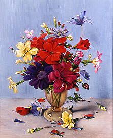 Photo of "SUMMER FLOWERS ON A BLUE BACKGROUND" by EDWARD JULIUS (COPYRIGHT DETMOLD