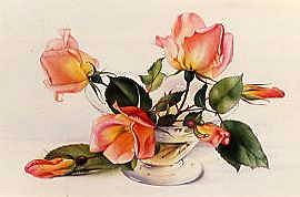 Photo of "PEACH ROSES IN A GLASS VASE" by EDWARD JULIUS (COPYRIGHT DETMOLD