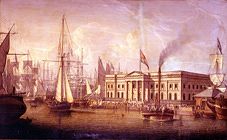 Photo of "A STEAMBOAT AND OTHER SHIPPING AT THE CUSTOM HOUSE QUAY, GREENOCK,1820" by ROBERT SALMON