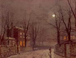 Photo of "OUTSIDE THE OLD HALL, MOONLIGHT." by JOHN ATKINSON GRIMSHAW