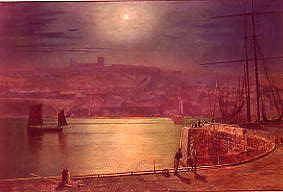 Photo of "WHITBY HARBOUR, MOONLIGHT." by JOHN ATKINSON GRIMSHAW
