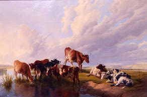 Photo of "CATTLE WATERING,1877" by THOMAS SIDNEY COOPER