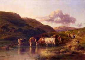 Photo of "CATTLE DRINKING AT A RIVER, 1863" by GEORGE COLE