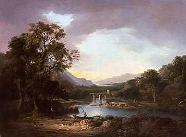 Photo of "THE BRIDGE AND CASTLE OF TAYMOUTH ON THE RIVER TAY IN THE TROSSACHS" by ALEXANDER NASMYTH