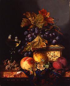 Photo of "STILL LIFE OF GRAPES, CLOUDBERRIES, CURRANTS & PEACH" by EDWARD LADELL
