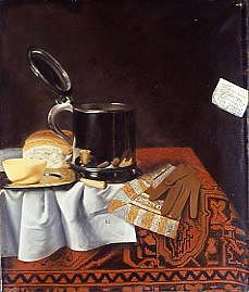 Photo of "STILL LIFE OF A SILVER TANKARD, BREAD AND CHEESE" by CHARLES I COLLINS