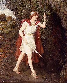Photo of "IMOGEN AT THE CAVE OF BELARIUS (CYMBELINE-SHAKESPEARE)" by GEORGE HENRY BOUGHTON