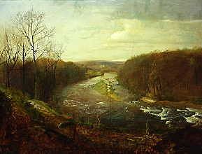 Photo of "THE WHARF ABOVE BOLTON WOODS WITH BARDEN TOWER IN THE DISTANCE" by JOHN ATKINSON GRIMSHAW