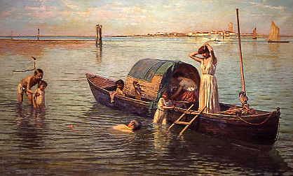 Photo of "BATHING IN THE LAGOON, VENICE" by WILLIAM HENRY BARTLETT