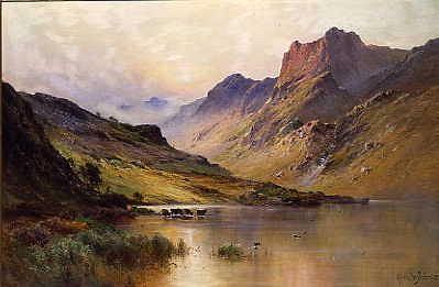 Photo of "CATTLE WATERING IN A HIGHLAND LOCH" by ALFRED DE BREANSKI