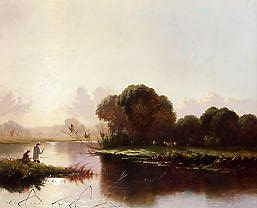 Photo of "FISHING AT SUNSET ON THE THAMES" by HENRY JOHN BODDINGTON