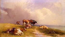 Photo of "CATTLE GRAZING BY THE SEA, 1870" by THOMAS FRANCIS WAINEWRIGHT