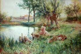 Photo of "RESTING BY A POND, 1903." by ALFRED AUGUSTUS JNR. GLENDENING