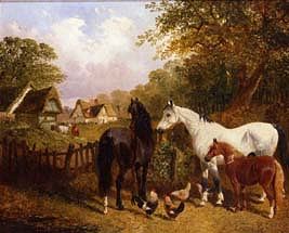 Photo of "A FARMYARD SCENE WITH HORSES (TOP)" by JOHN FREDERICK JNR. HERRING