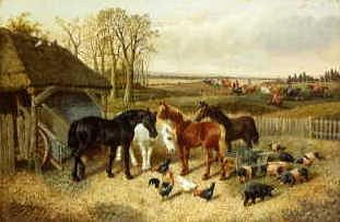 Photo of "A FARMYARD - THE HUNT PASSING BEHIND" by JOHN FREDERICK JNR. HERRING