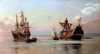 Photo of "SIR FRANCIS DRAKE ON BOARD REVENGE TOWING THE ROSARIO INTO TORBAY" by LAURITZ HOLST
