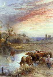 Photo of "WATERING THE HERD AT EVENING." by MYLES BIRKET FOSTER