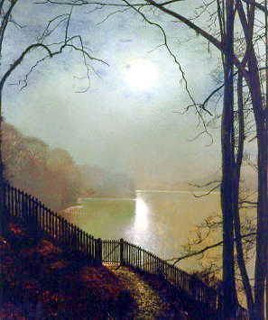 Photo of "MOONLIGHT ON THE LAKE, ROUNDHAY PARK, LEEDS, ENGLAND" by JOHN ATKINSON GRIMSHAW