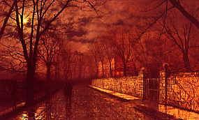 Photo of "FIGURES IN A MOONLIT LANE AFTER RAIN." by JOHN ATKINSON GRIMSHAW
