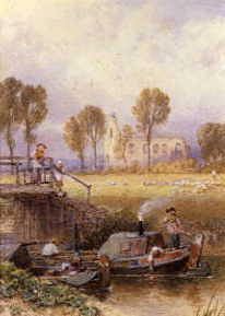 Photo of "BARGES ON THE CANAL." by MYLES BIRKET FOSTER