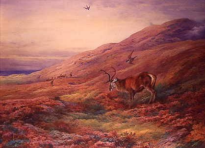 Photo of "IN THE HIGHLANDS (PEREGRINES MOBBING A STAG)" by ARCHIBALD THORBURN