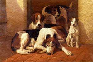 Photo of "FOXHOUNDS AND A TERRIER" by EDWIN ALGERON STEWART DOUGLAS
