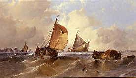Photo of "DUTCH FISHING BOATS,LOWERING SAIL,1879" by ALFRED MONTAGUE
