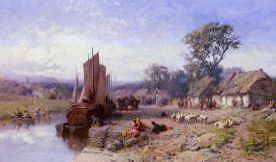 Photo of "UNLOADING VESSELS AT A VILLAGE QUAY,1880" by JAMES JOHN HILL