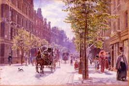Photo of "HANSOM CAB AND ELEGANT PEOPLE IN A LONDON STREET,1905" by W.H. SIMPSON