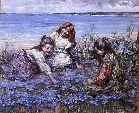 Photo of "YOUNG GIRLS IN A FIELD OF CORNFLOWERS,1919" by EDWARD ATKINSON HORNEL