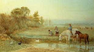 Photo of "WATERING THE HORSES." by ALFRED FITZWALTER GRACE