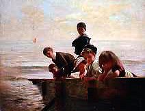 Photo of "CHILDREN FISHING FROM A BREAKWATER." by ALEXANDER M. ROSSI